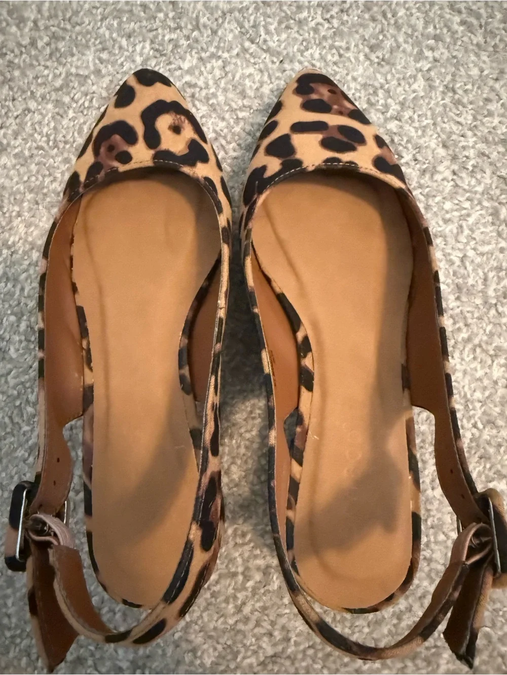 BAMBOO Leopard Print Slingback Flats with kitten block heel